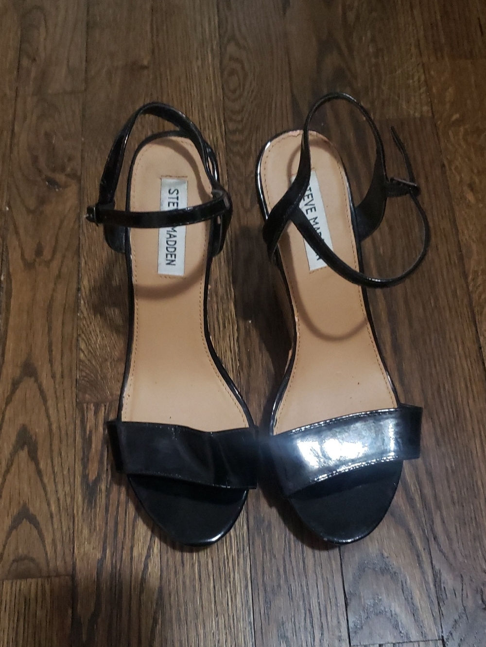 Steve Madden Black Patent Ankle-Strap Sandals